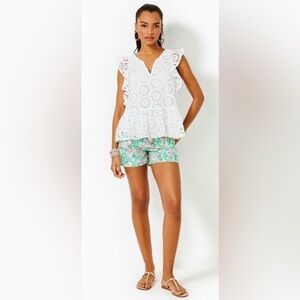 Lilly Pulitzer 2 XS Flutter Sleeve NWT $138 Eyelet Peplum Shirt Preppy Classic